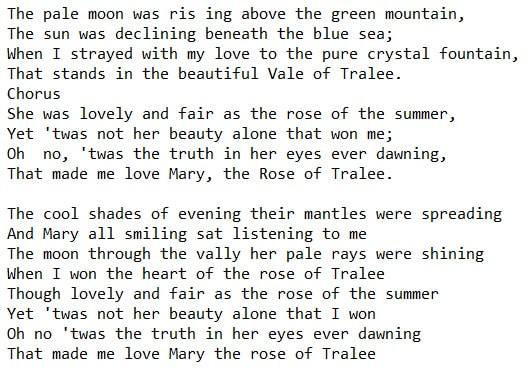 The rose of tralee song lyrics