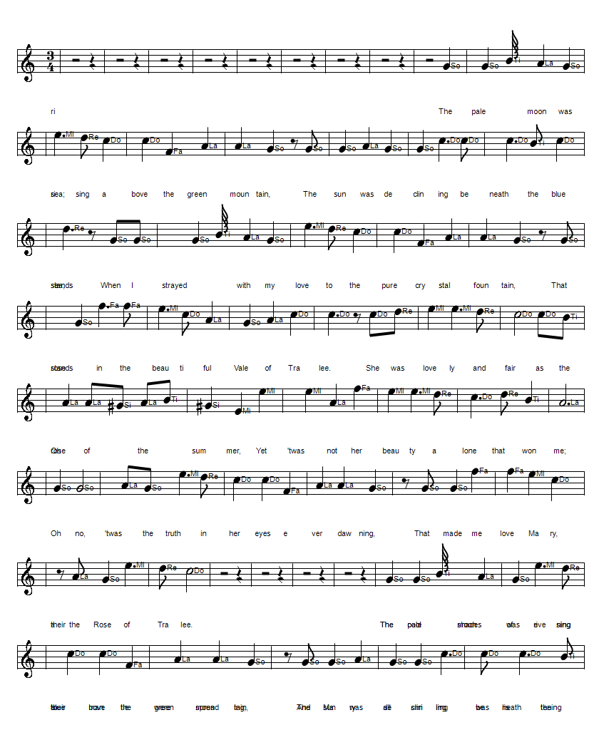 The rose of Tralee sheet music notes in solfege do re mi format