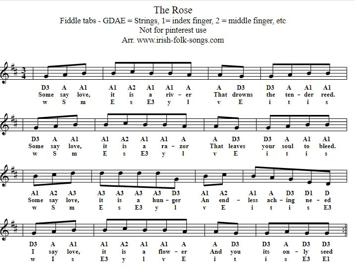 The rose violin sheet music for beginners