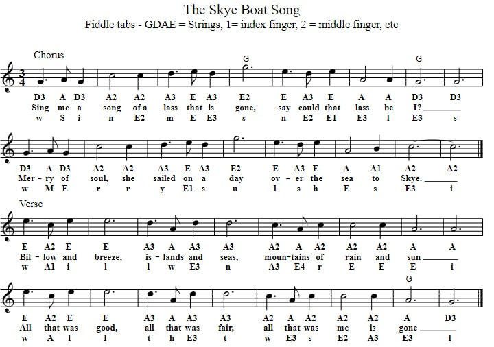 The skye boat song beginner violin sheet music
