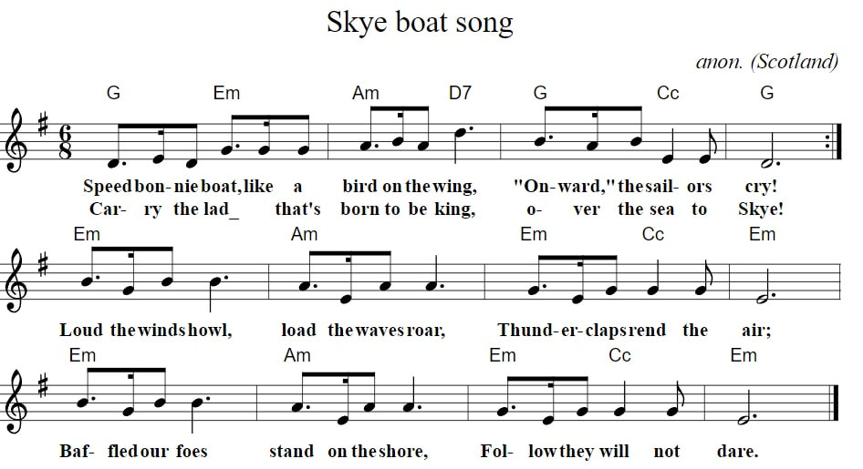 The Skye boat song piano sheet music with chords