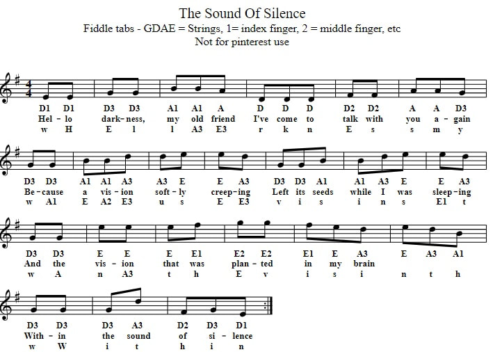 The sound of silence violin sheet music for beginners