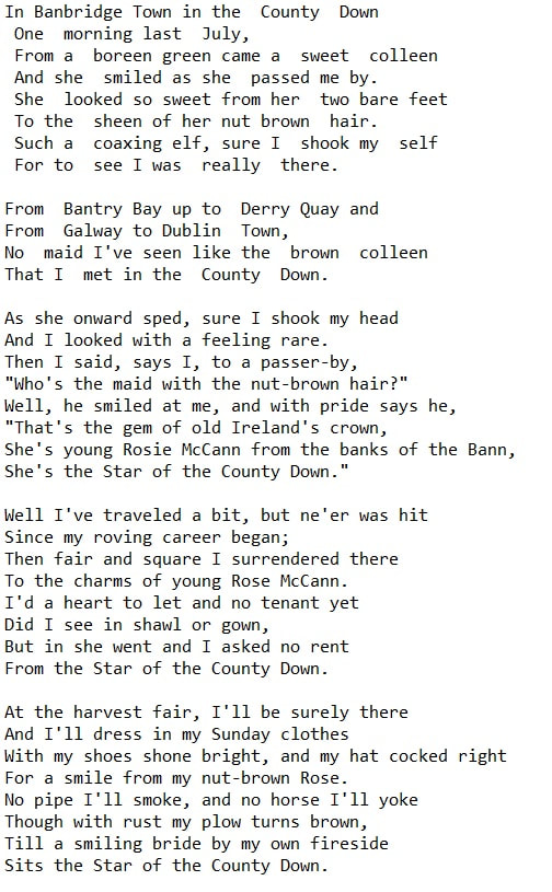 The star of the Co Down song lyrics