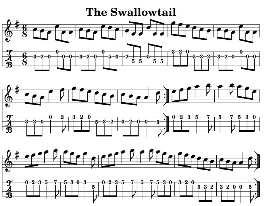 The swallowtail jig violin sheet music tab