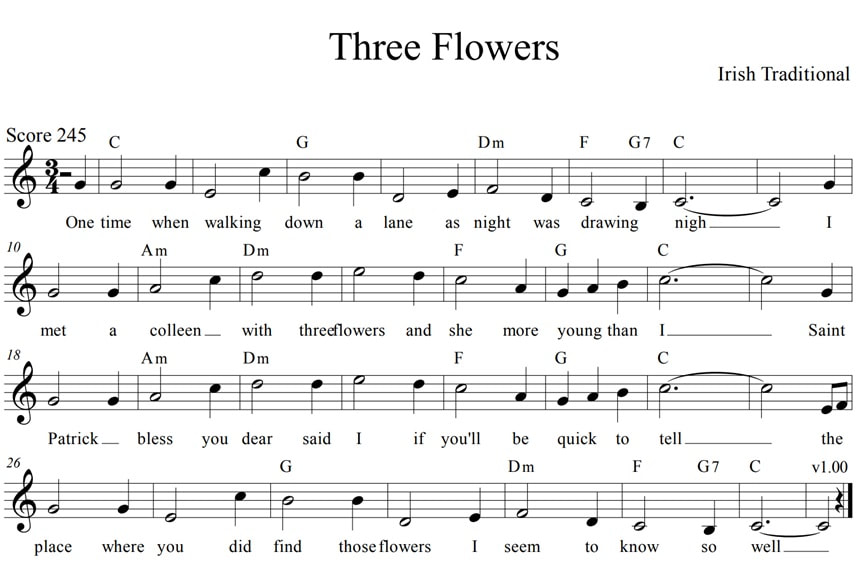 The three flowers sheet music score