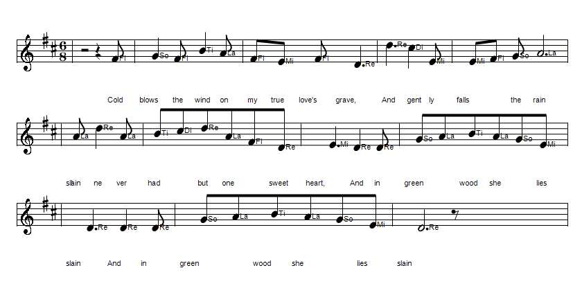The unquiet grave sheet music notes in solfege [ Do re mi ] format .