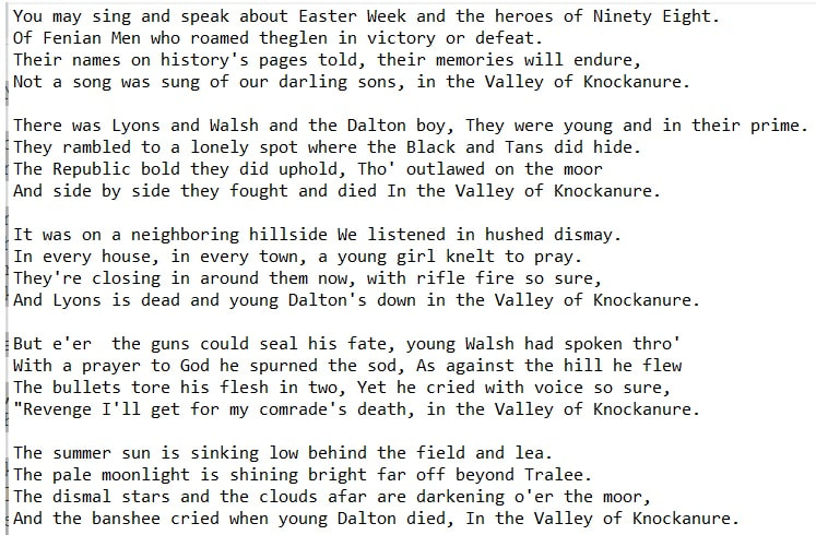 The valley of Knockanure song lyrics