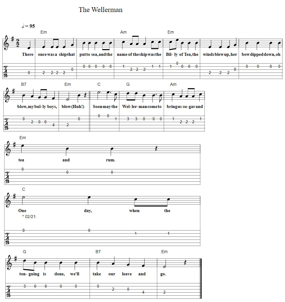 The wellerman guitar tab with chords and lyrics