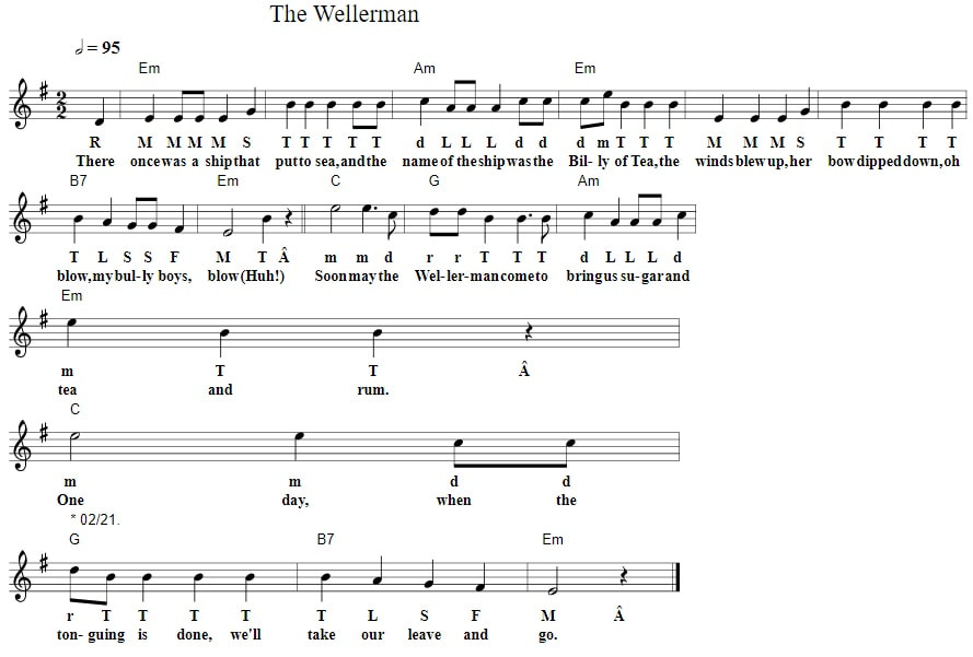 the wellerman solfege letter notes