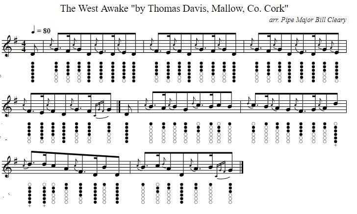 the west awake sheet music for tin whistle