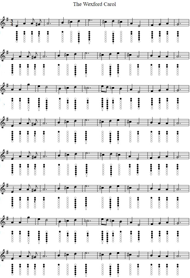 The Wexford carol tin whistle sheet music notes