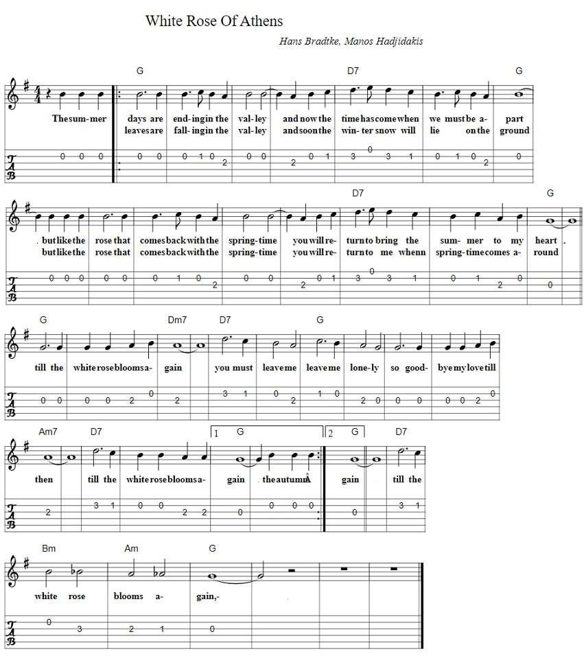 The white rose of Athens guitar tab