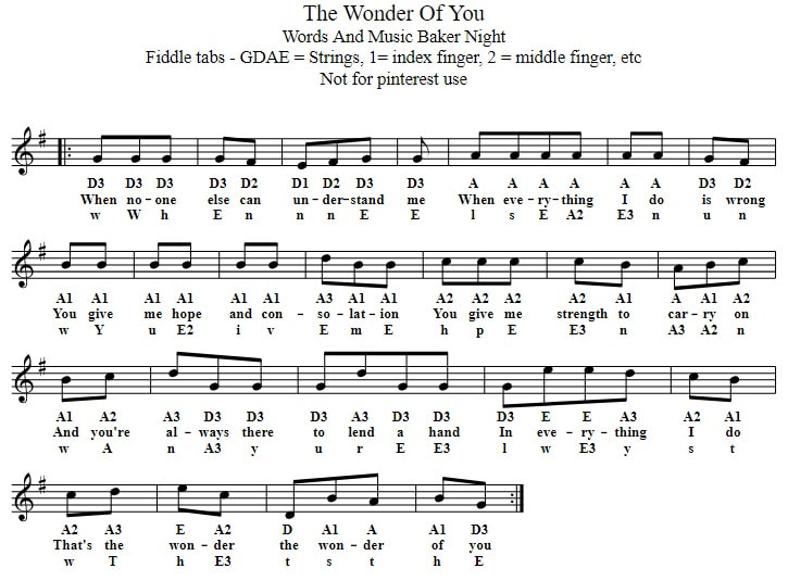 The wonder of you easy violin sheet music