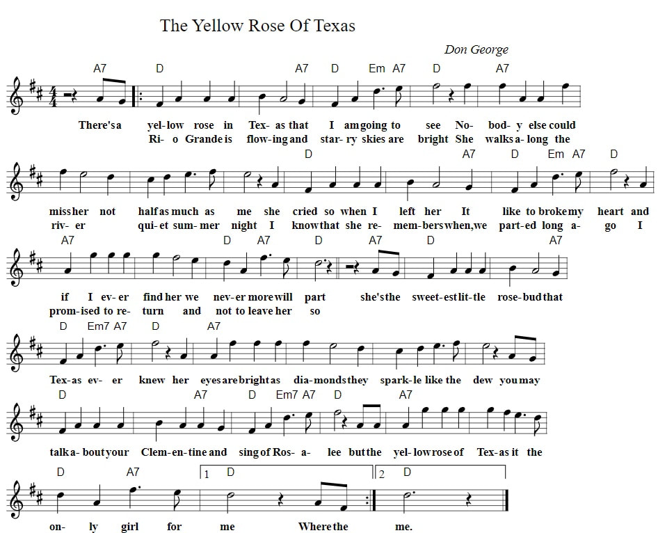 The yellow rose of Texas piano chords