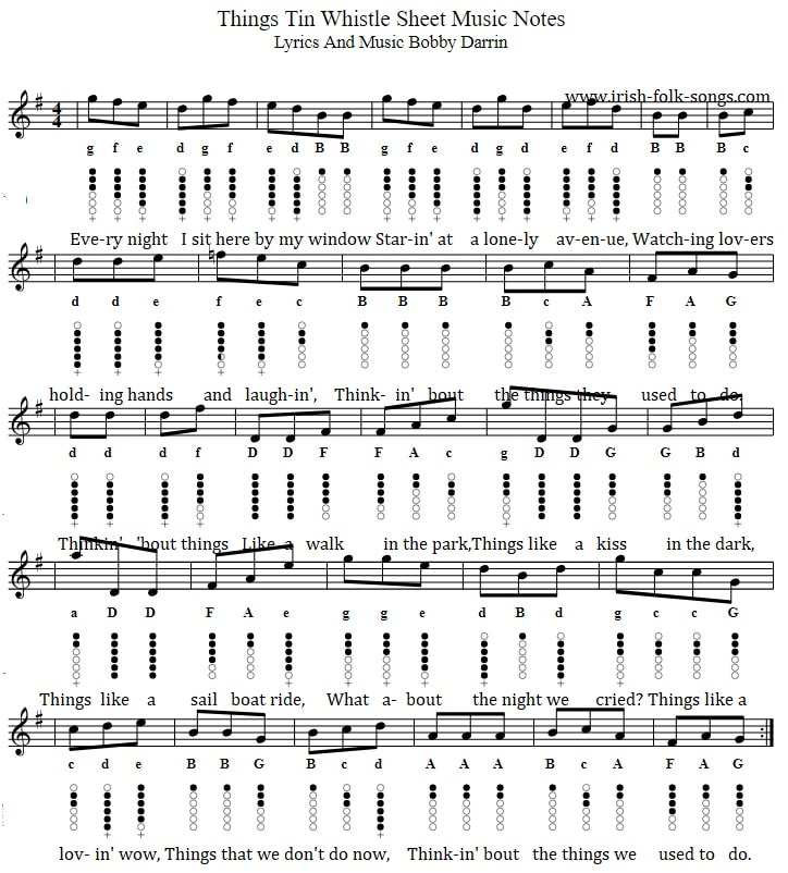 Things Bobby Darin Sheet Music For Tin Whistle