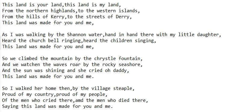 This land is your land lyrics Irish version