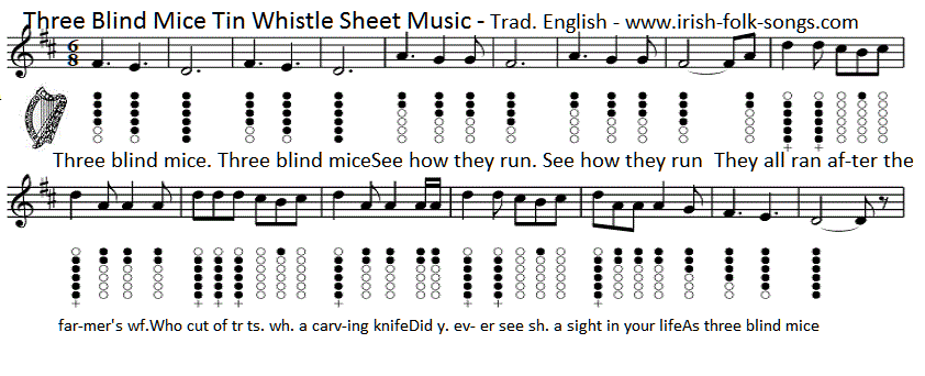 Three blind mice tin whistle sheet music