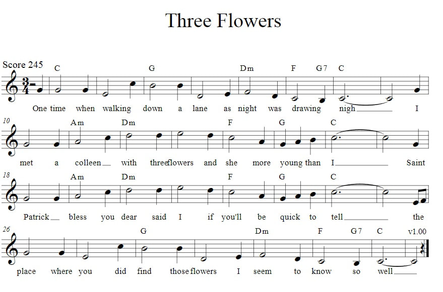 The three flowers piano sheet music with chords