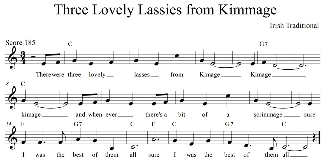 Three lovely lassies from Kimmage sheet music lyrics and chords