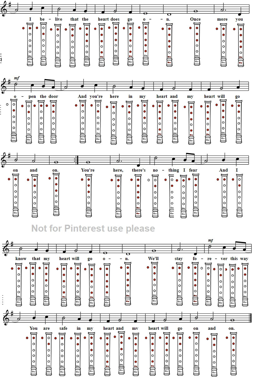 Titanic my heart will go on recorder finger notes chart
