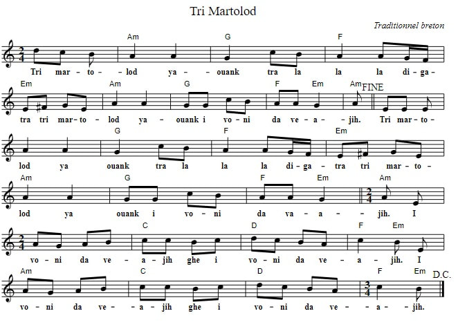 Tri martolod flute sheet music notes