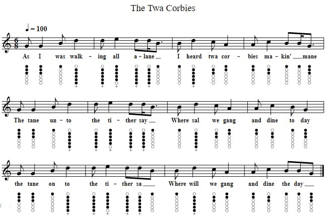 The twa corbies tin whistle sheet music