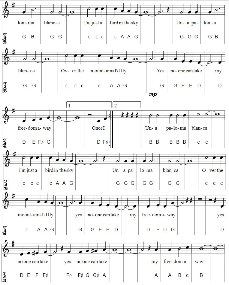 Una Paloma Blanca Piano Sheet Music part two