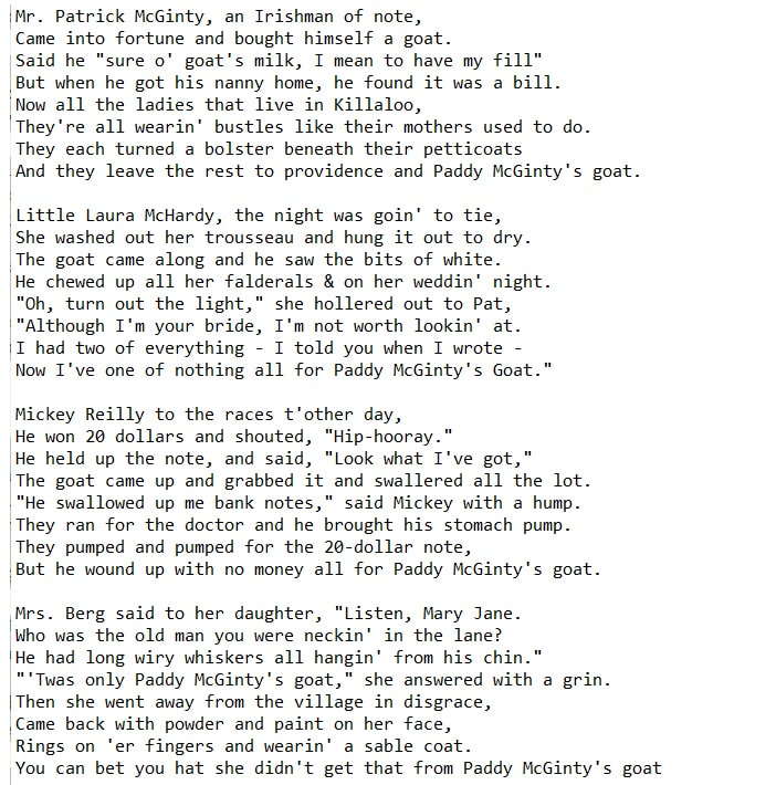 Val Doonican Lyrics Paddy McGinty's Goat