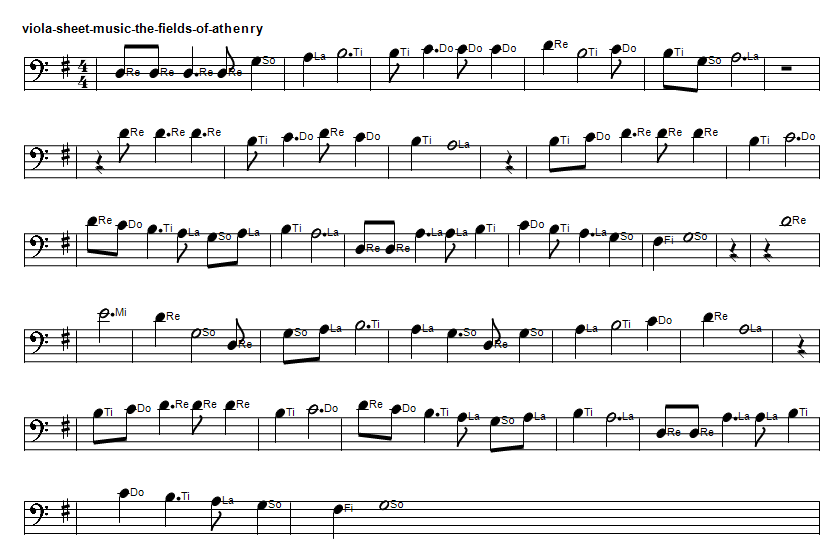 Viola sheet music in G for The Fields Of Athenry