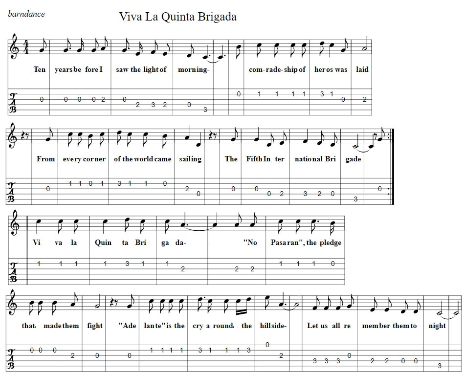 Viva la quinta brigada guitar tab by Christy Moore