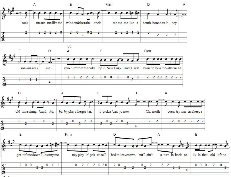 Wagon wheel guitar tab fingerstyle with chords part two by Nathan Carter
