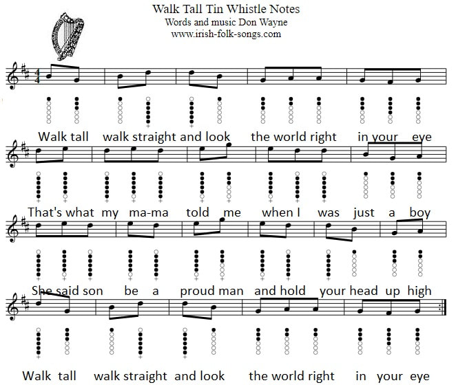 walk tall sheet music notes