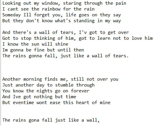 Wall of tears lyrics by Frances Black