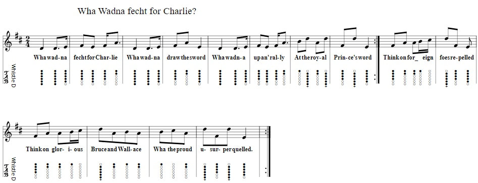 ​Wha wadna fecht for Charlie tin whistle notes
