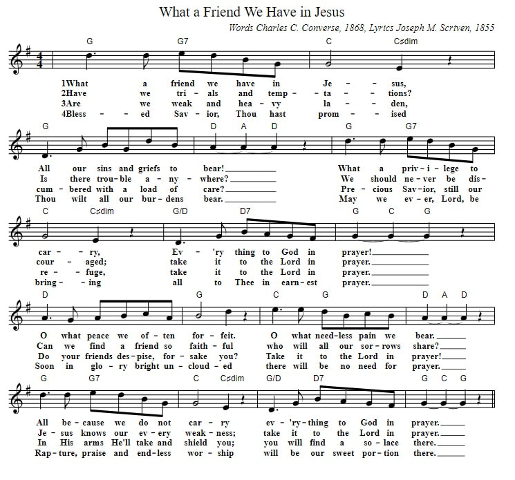 What a friend we have in Jesus 4 part piano sheet music notes