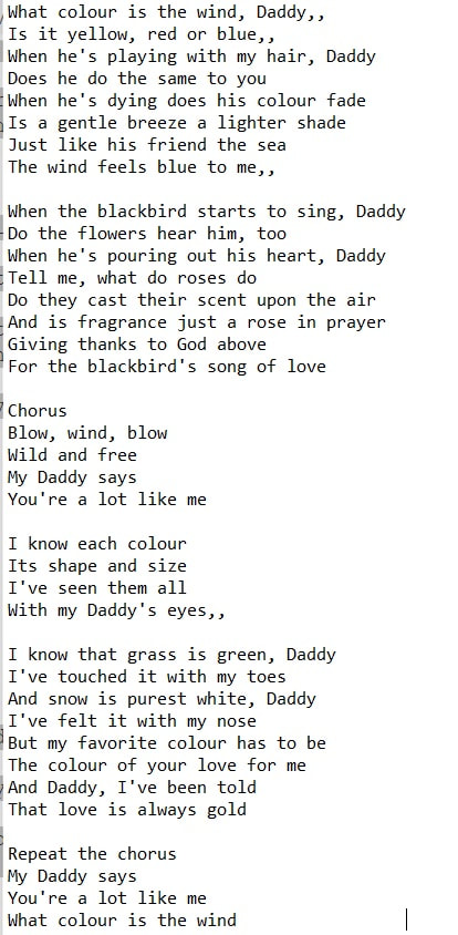What colour is the wind Daddy lyrics by Charlie Landsborough