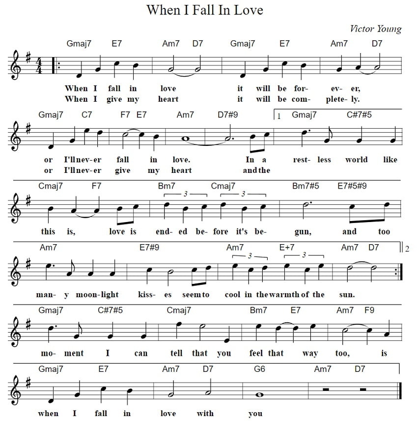 When I fall in love piano chords