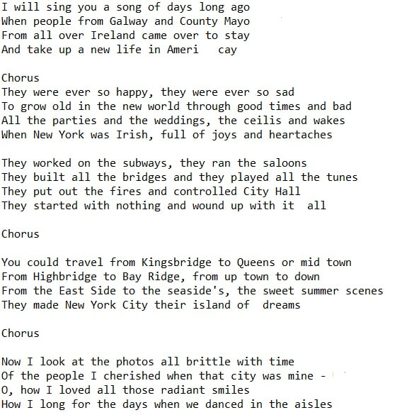 When New york was Irish song lyrics