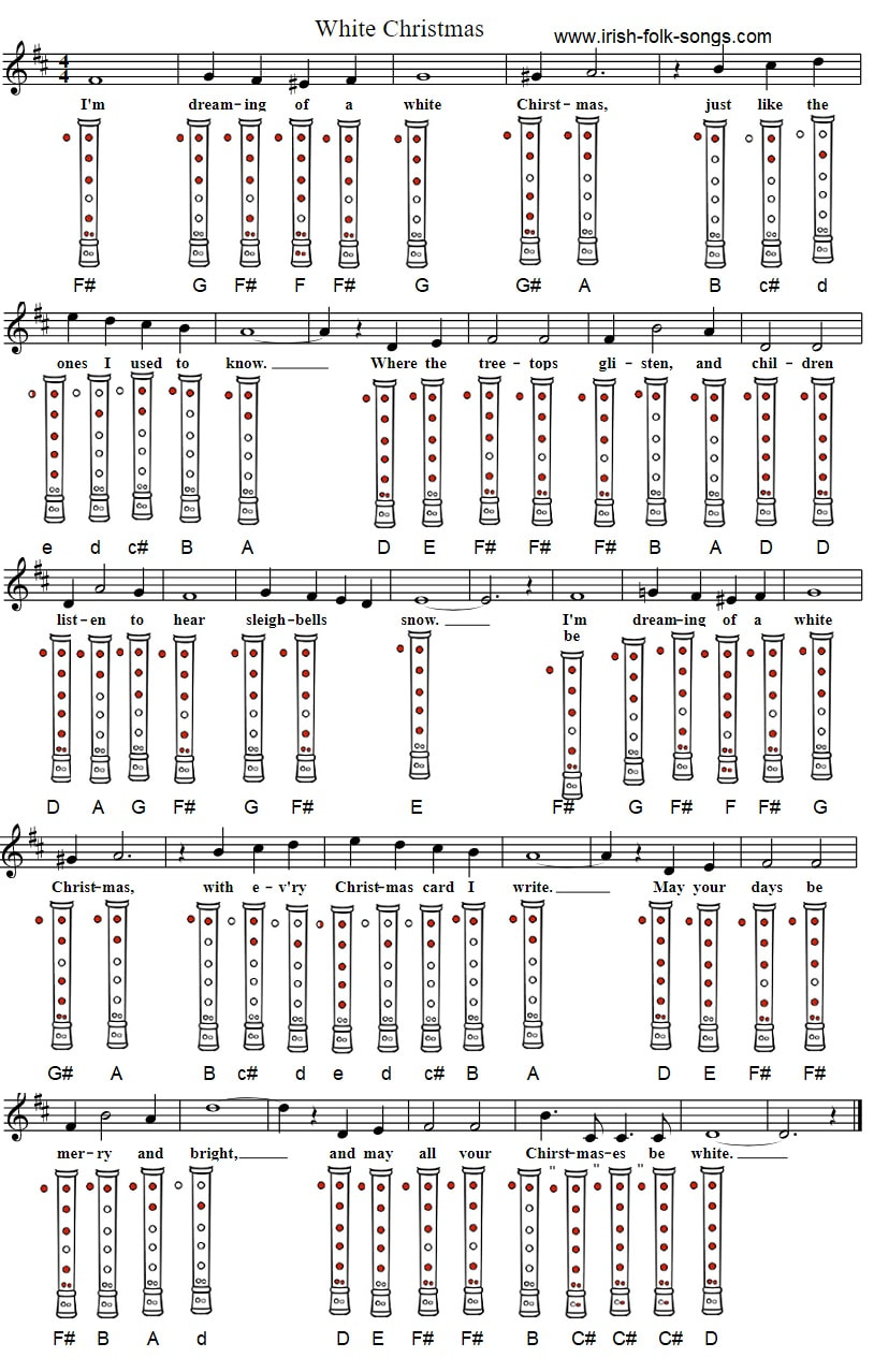 White Christmas recorder notes with letters