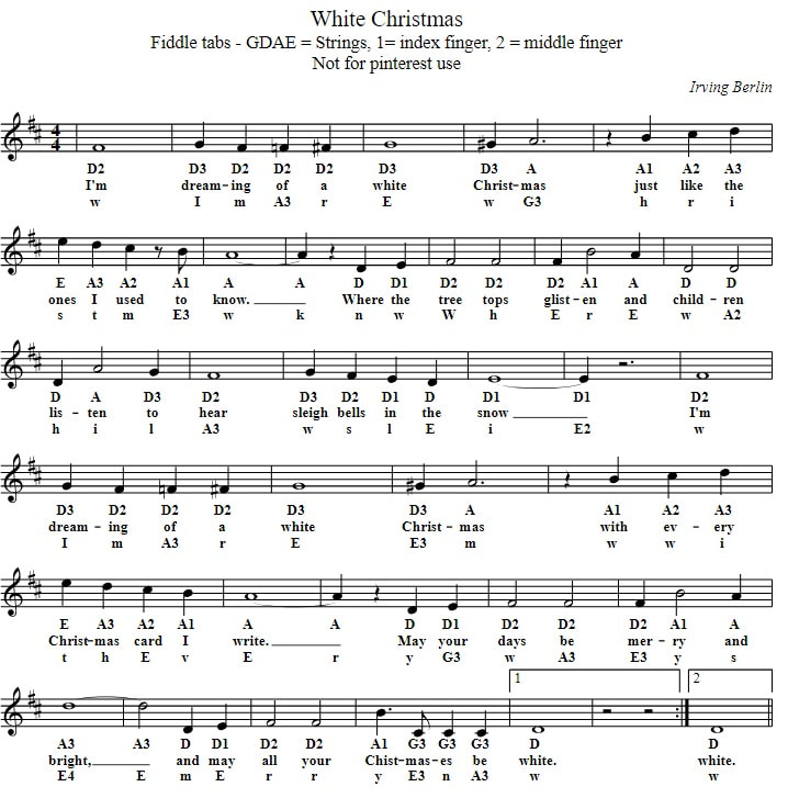 White Christmas violin sheet music for beginners