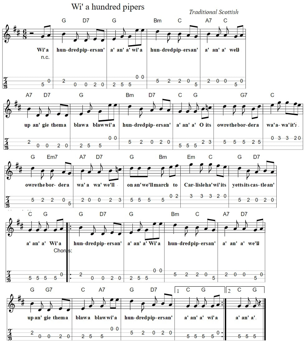 Wi a hundred pipers sheet music mandolin tab with chords