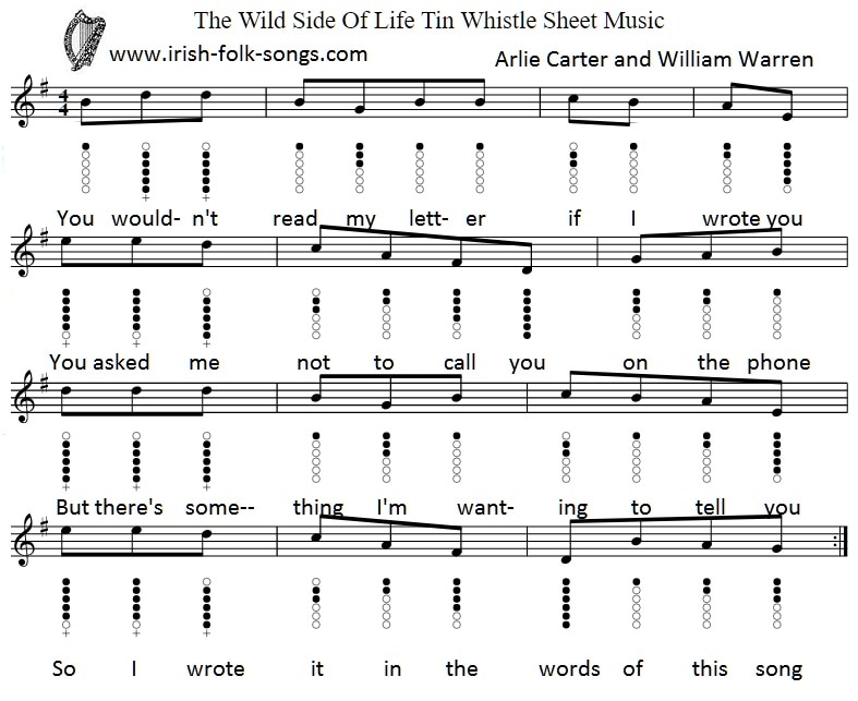 The wild side of life tin whistle sheet music