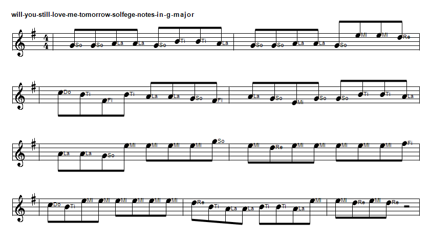 Will you still love me tomorrow solfege sheet music notes in G Major