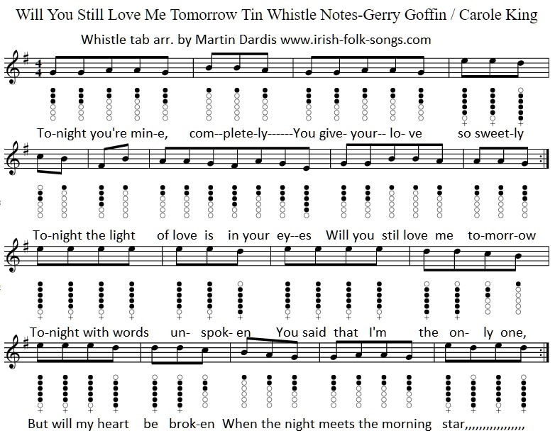 will you still love me tomorrow tin whistle sheet music notes
