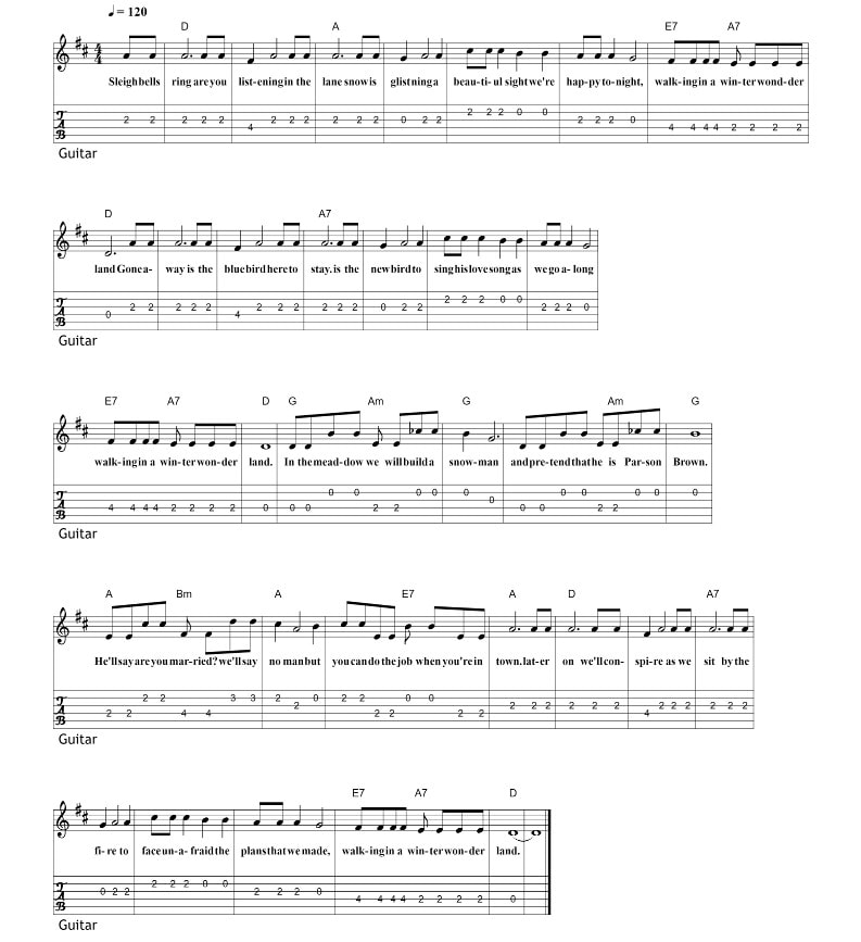 Winter wonderland guitar tab and chords part two