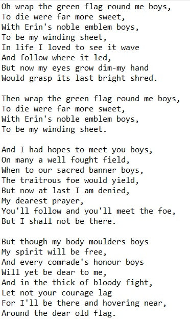 Wrap the green flag around me boys lyrics by Luke Kelly