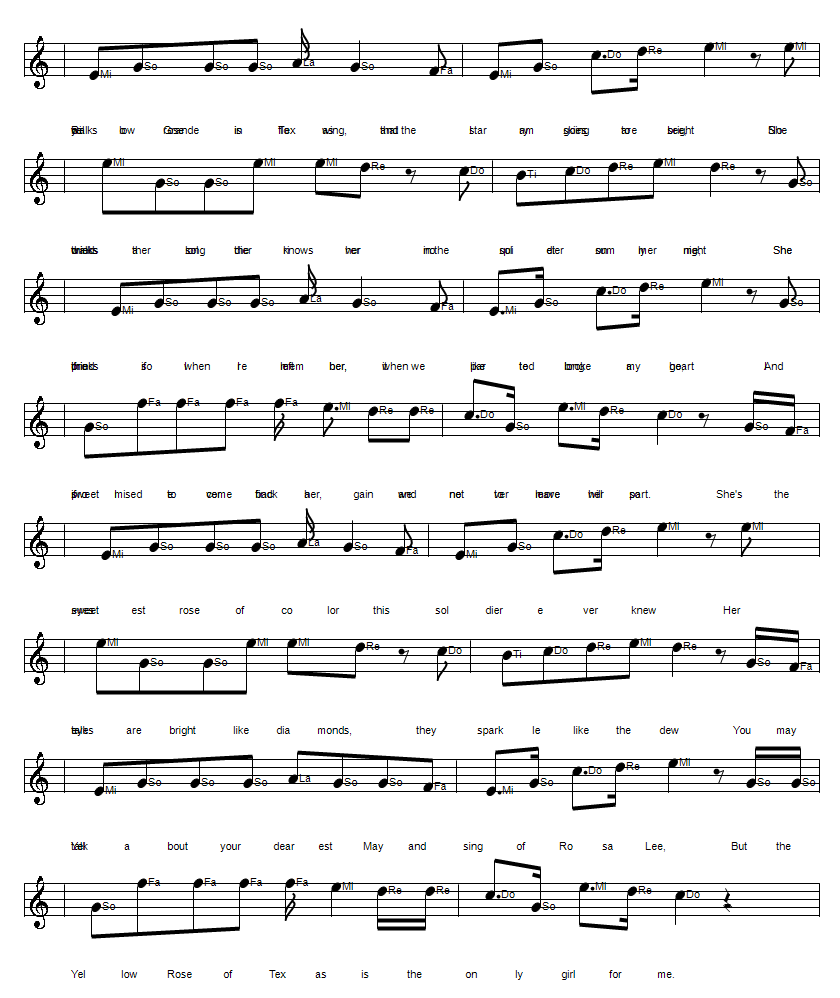 The yellow rose of Texas sheet music notes in solfege format part 2