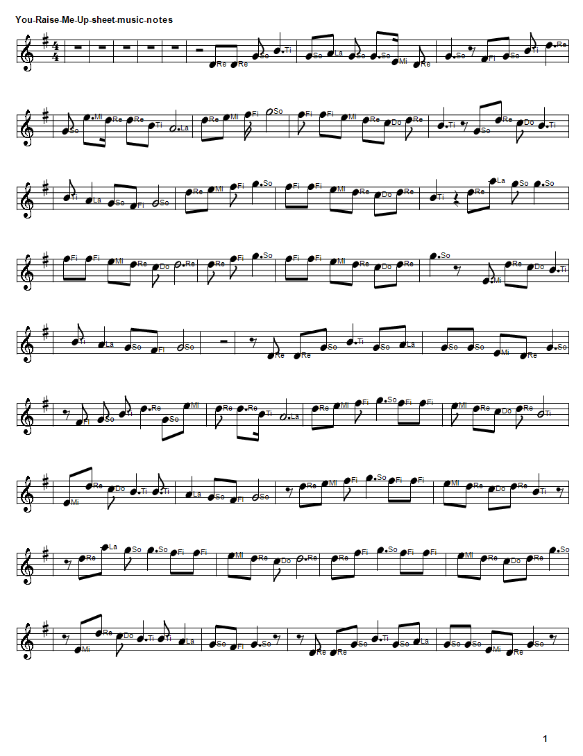 You raise me up sheet music notes in solfege