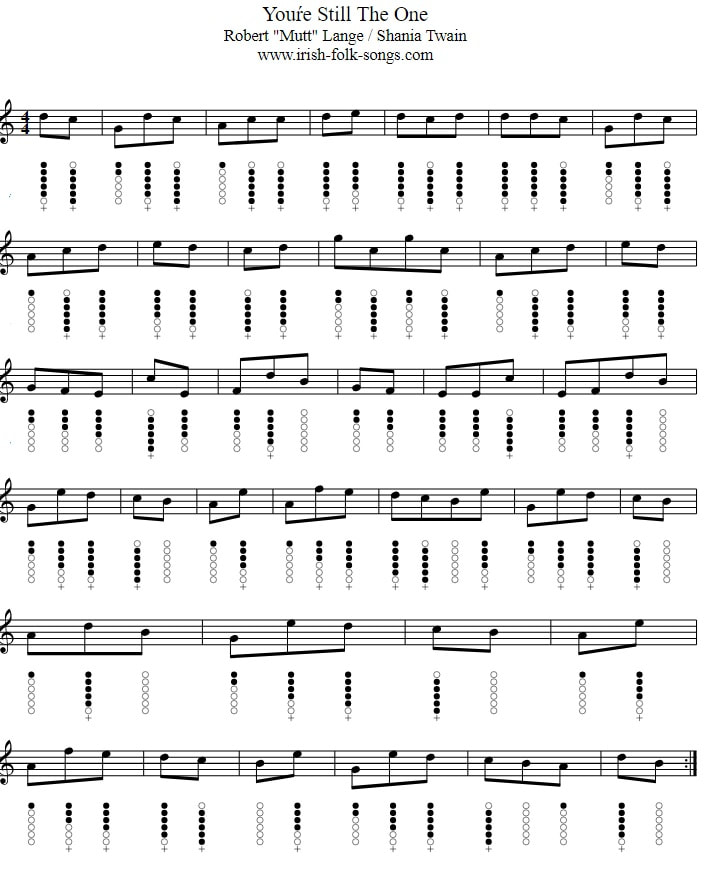 Your Still The One Shania Twain Tin Whistle Sheet Music Notes in the key of C