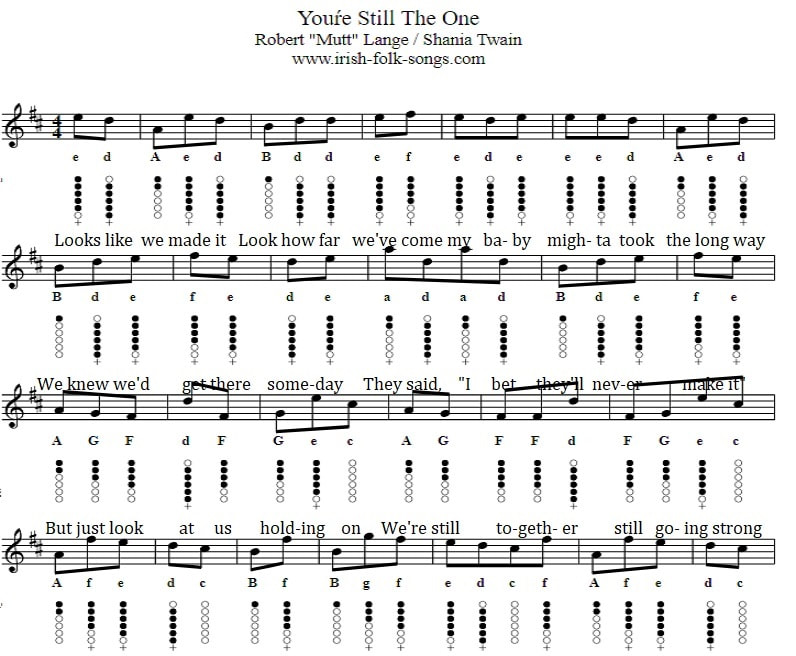 Your Still The One Shania Twain Tin Whistle Sheet Music Notes